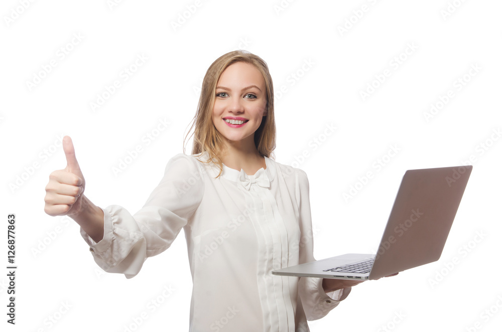 Businesswoman with laptop in business concept Businesswoman with laptop in business concept