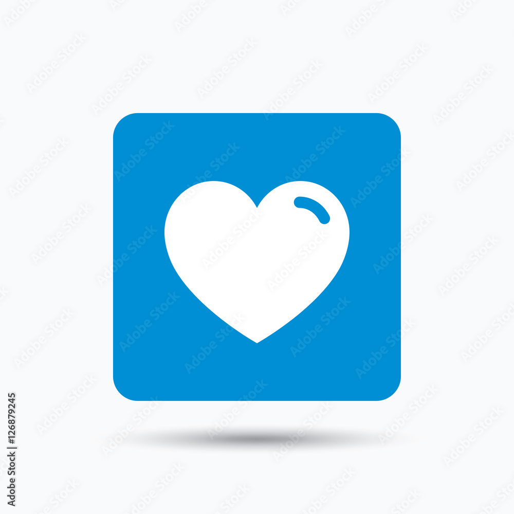 Heart icon. Romantic love symbol. Blue square button with flat web icon. Vector Heart icon. Romantic love symbol. Blue square button with flat web icon. Vector