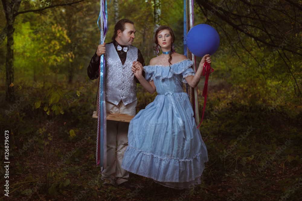 Fototapeta premium Guy and girl in the forest.