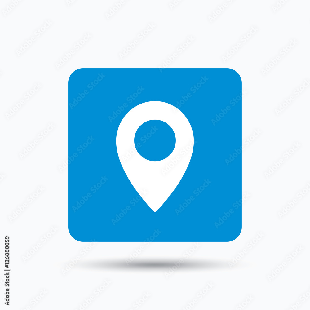 Location icon. Map pointer symbol. Blue square button with flat web icon. Vector Location icon. Map pointer symbol. Blue square button with flat web icon. Vector