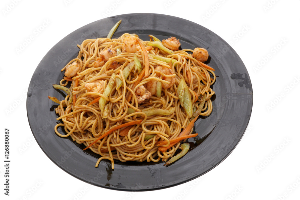 Chinese food. Spaghetti with shrimps Chinese food. Spaghetti with shrimps