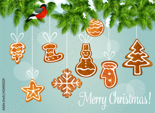 Christmas tree with gingerbread cookie card design