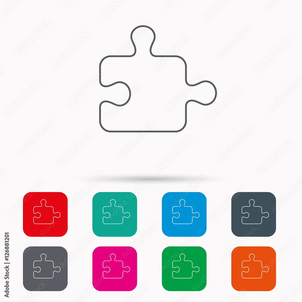 Puzzle icon. Jigsaw logical game sign. Boardgame piece symbol. Linear icons in squares on white background. Flat web symbols. Vector Puzzle icon. Jigsaw logical game sign. Boardgame piece symbol. Linear icons in squares on white background. Flat web symbols. Vector