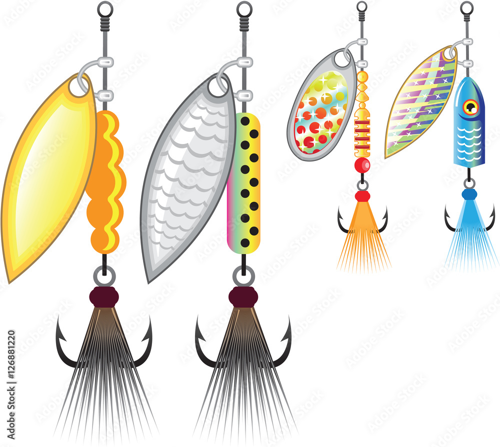 Set of spinners fishing lures vector illustration clip-art image Stock  Vector