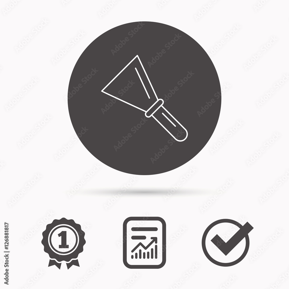 Spatula icon. Finishing repair tool sign. Report document, winner award and tick. Round circle button with icon. Vector Spatula icon. Finishing repair tool sign. Report document, winner award and tick. Round circle button with icon. Vector