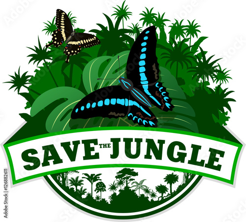 Vector Jungle Emblem with butterflies