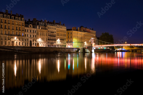Lyon with Saone river at night, France