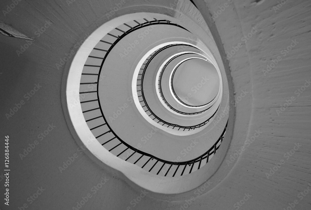 Fototapeta premium round staircase view from the bottom in black and white