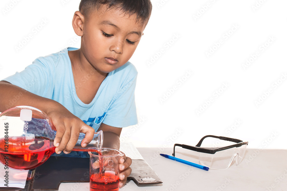 Cute little boy doing science experiment, science Education, as Cute little boy doing science experiment, science Education, as