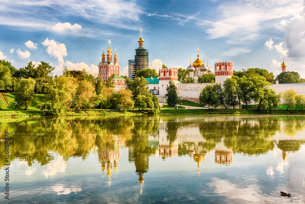 Idillic view of the Novodevichy Convent monastery in Moscow, Rus