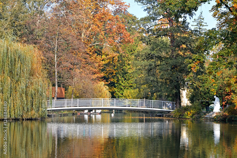 Bridge over the lake in Maksimir park, Zagreb, Croatia