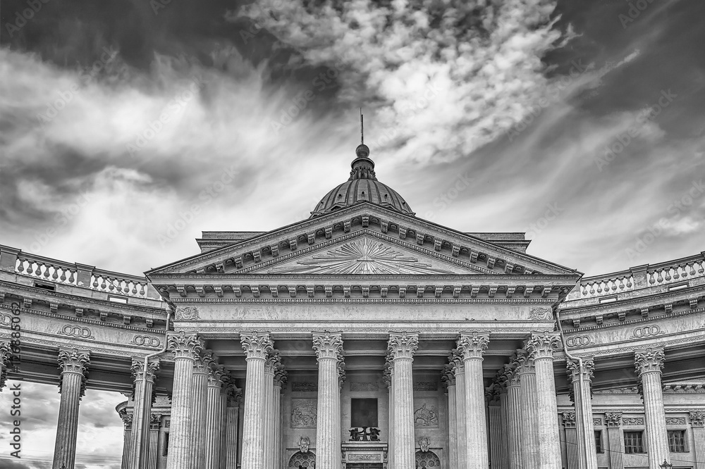 Facade and colonnade of Kazan Cathedral in St. Petersburg, Russi