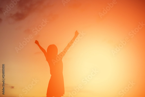 Young woman raise hands up for her success, Concept of Success i © chaunpis