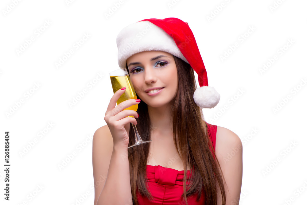 Cute girl in christmas concept isolated on white Cute girl in christmas concept isolated on white