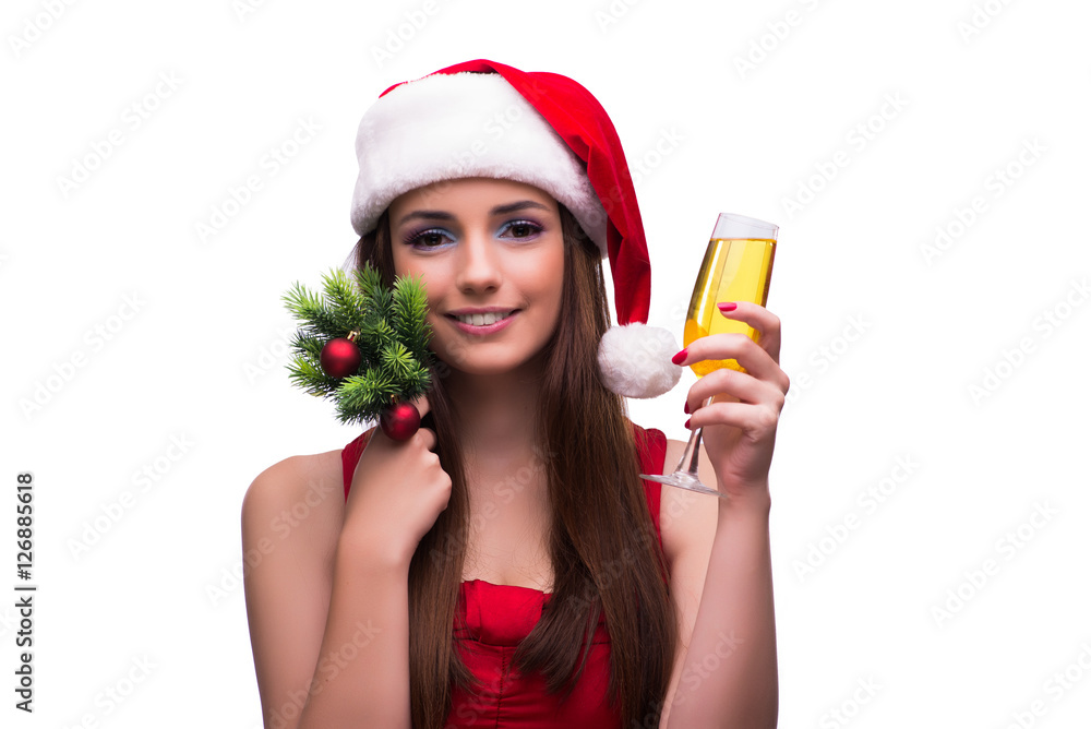 Cute girl in christmas concept isolated on white Cute girl in christmas concept isolated on white