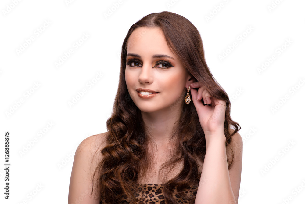 Beautiful woman in fashion concept isolated on white Beautiful woman in fashion concept isolated on white