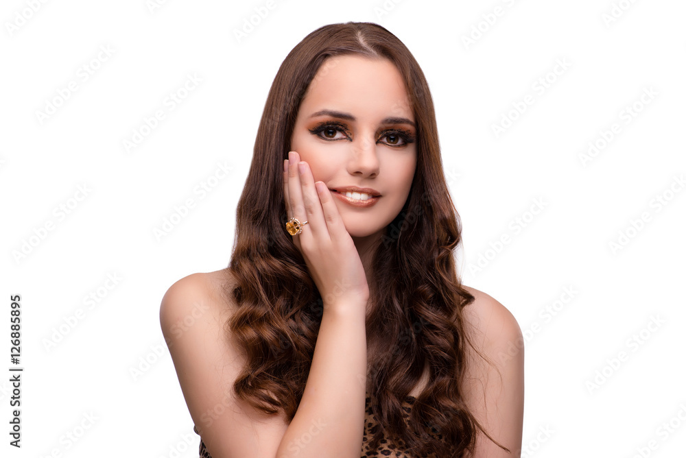Beautiful woman in fashion concept isolated on white Beautiful woman in fashion concept isolated on white