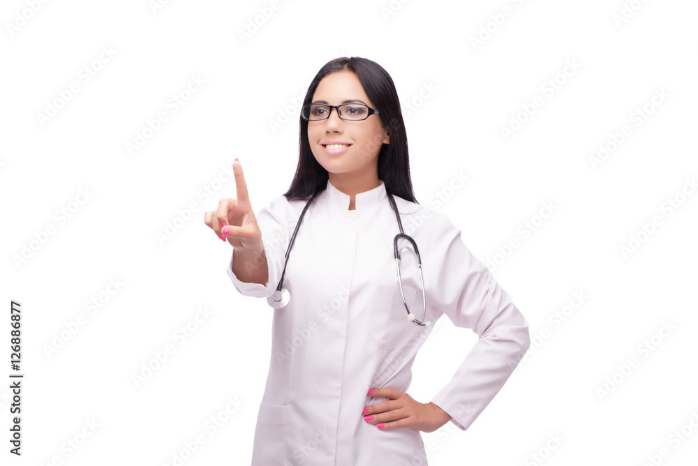 Young female doctor in medical concept isolated on white Young female doctor in medical concept isolated on white