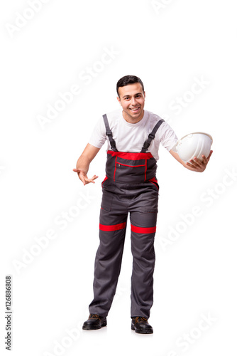 Man in coveralls isolated on white