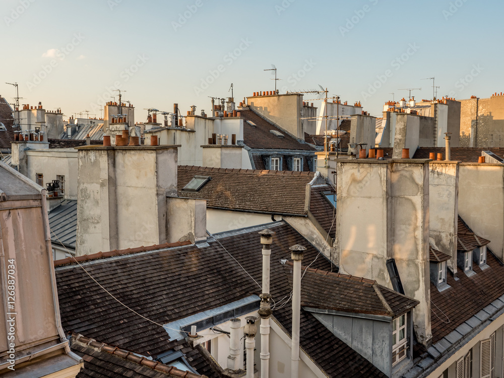 rooftops and chimney pots, the 6th arrondissement, Paris, France