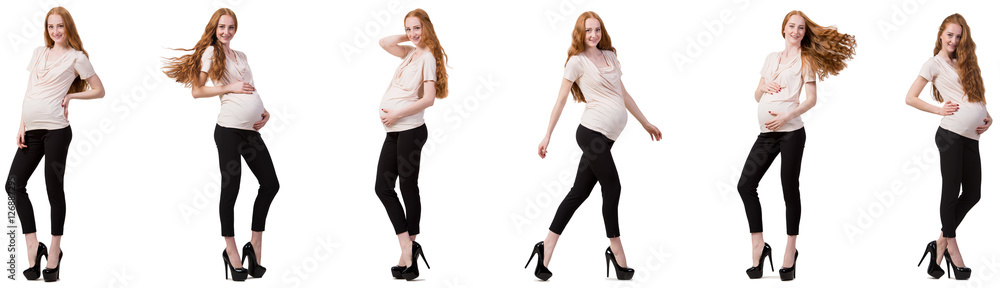 Pregnant woman in composite image isolated on white Pregnant woman in composite image isolated on white