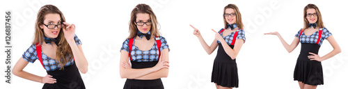 Schoolgirl isolated on the white photo