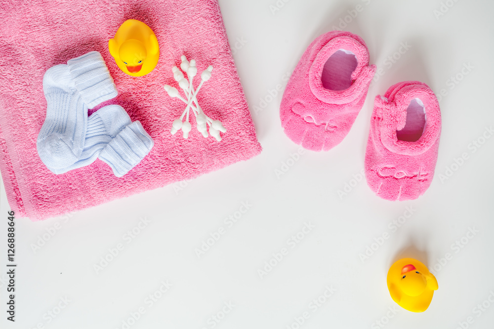 baby accessories for bath on white background baby accessories for bath on white background