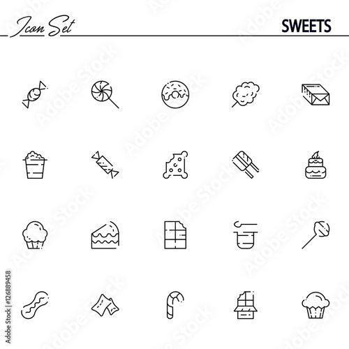 Sweets food flat icon set for web design.