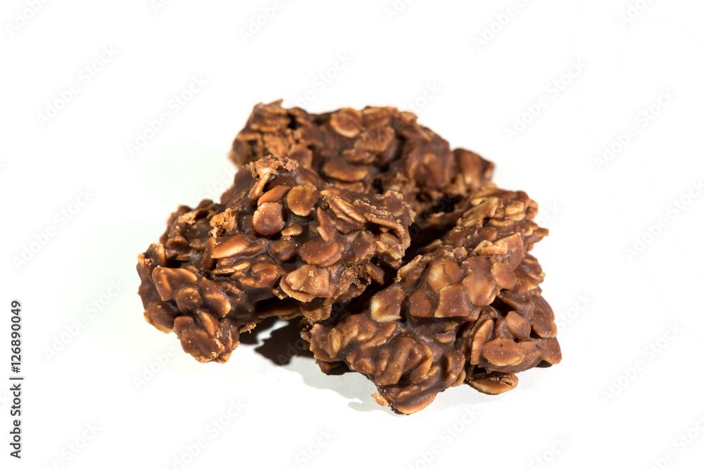 Homemade no bake cookies isolated on white Homemade no bake cookies isolated on white