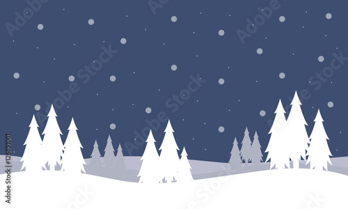 Christmas landscape with trees of silhouettes