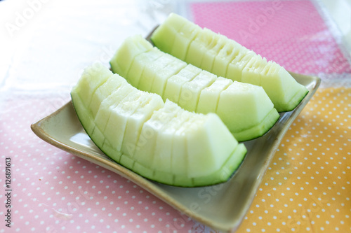 melon on ceramic dish