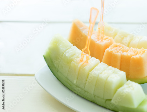 Juicy slice cantaloupe melon