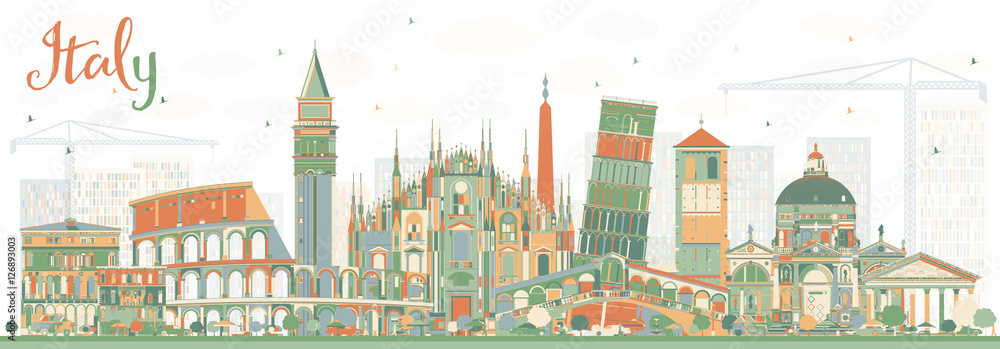 Abstract Italy Skyline with Landmarks.