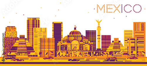 Mexico Skyline with Color Buildings.