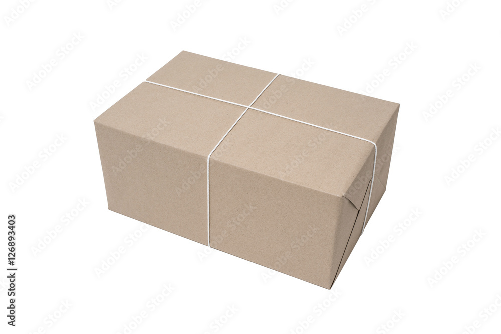 Parcel box wrapped with brown paper