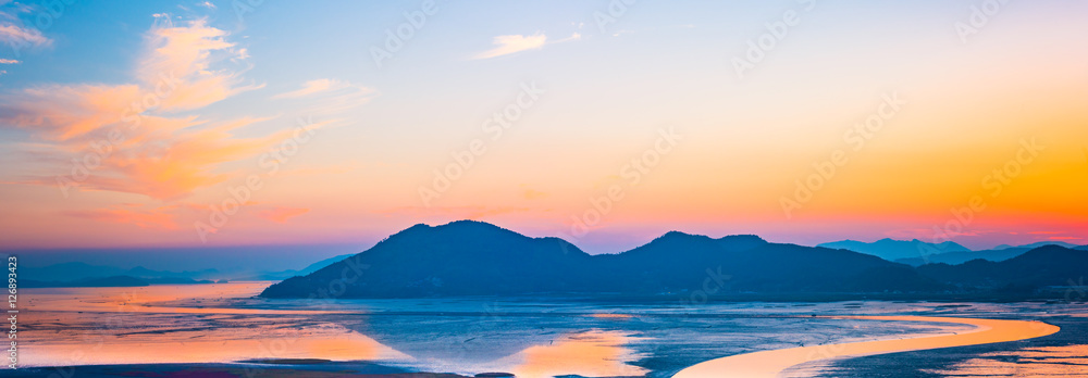Panorama Sunset at Suncheon bay