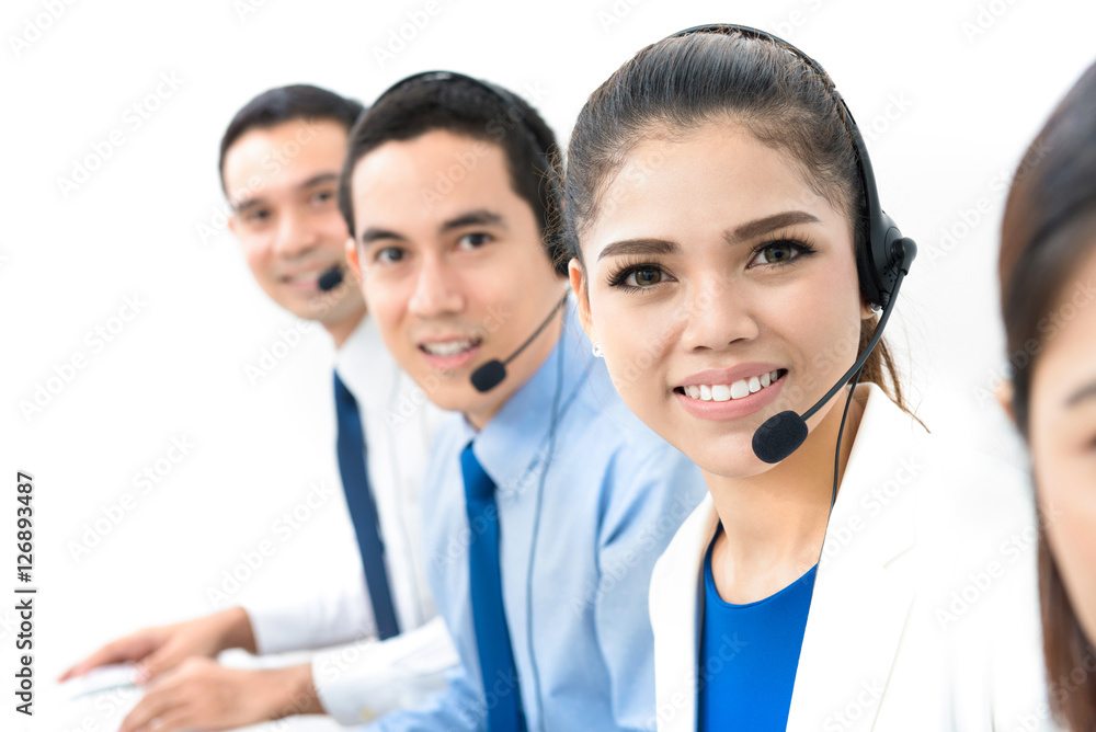 Asian call center (or telemarketer) team Asian call center (or telemarketer) team