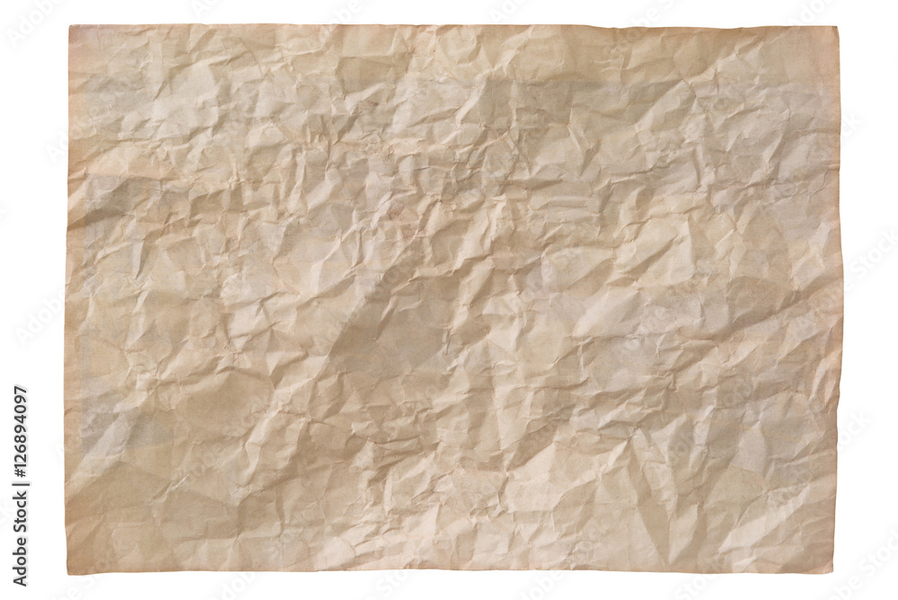 old brown crumpled paper sheet isolated on white background old brown crumpled paper sheet isolated on white background
