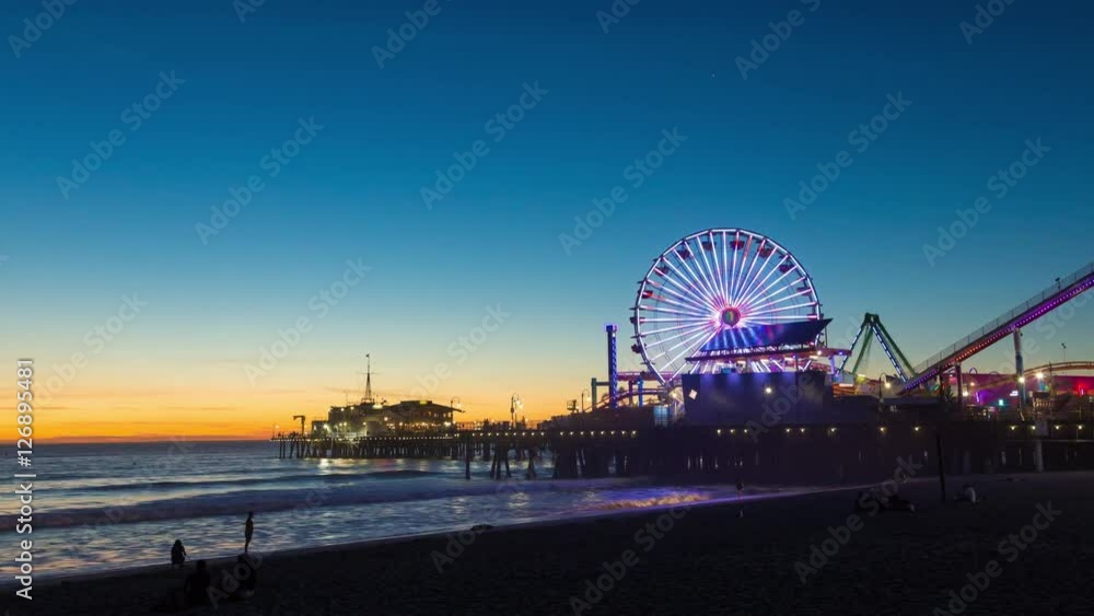 Santa Monica Pier, California With Ferris Wheel Dusk Timelapse Santa Monica Pier, California With Ferris Wheel Dusk Timelapse