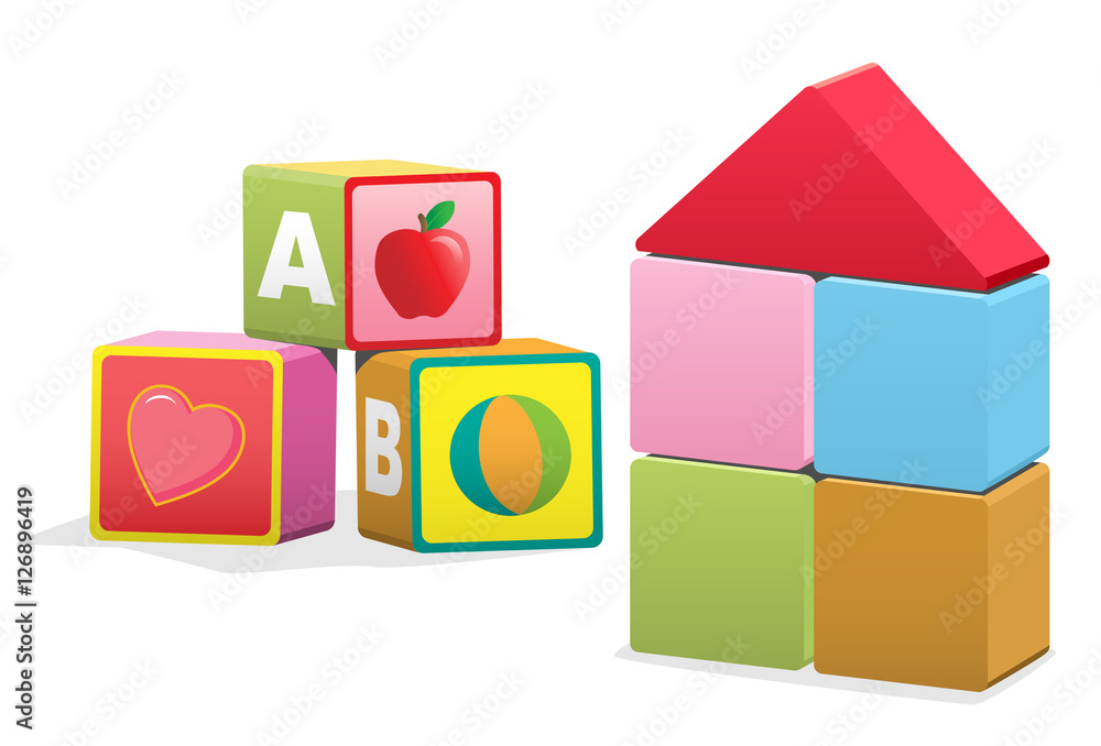 Baby building blocks, with ABC's, images, and blank cubes Baby building blocks, with ABC's, images, and blank cubes