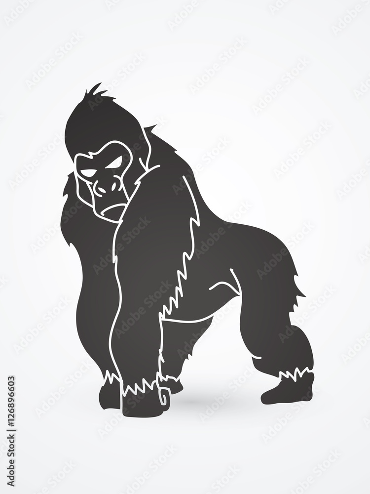 Gorilla standing graphic vector.