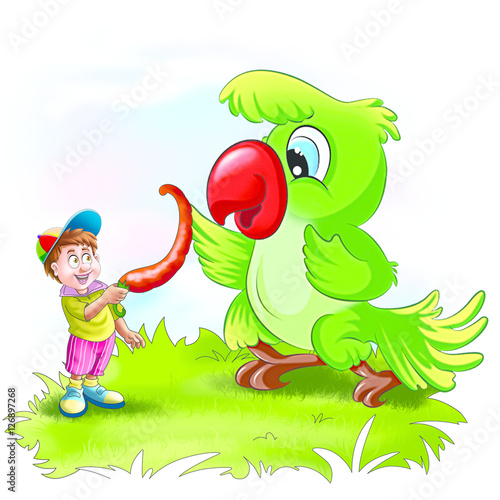 Boy near parrot