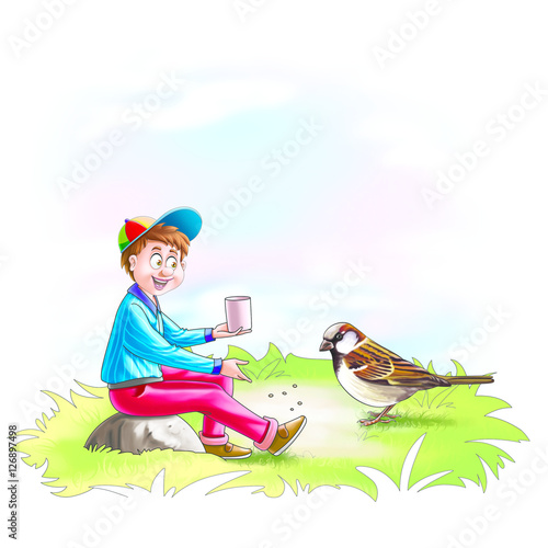 Boy near sparrow