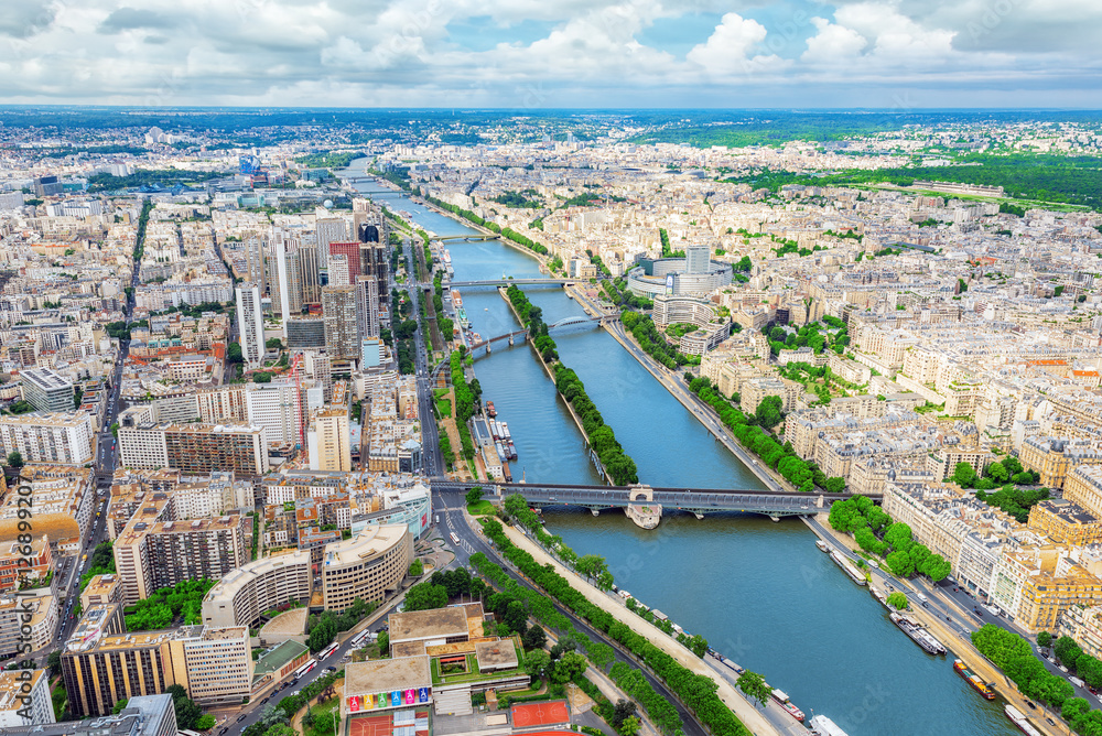 PARIS, FRANCE- JULY 01, 2016 : Panorama of Paris view from the E