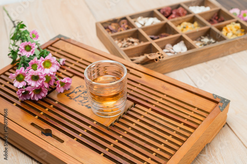 Chinese Herbal Medicine in box on table.