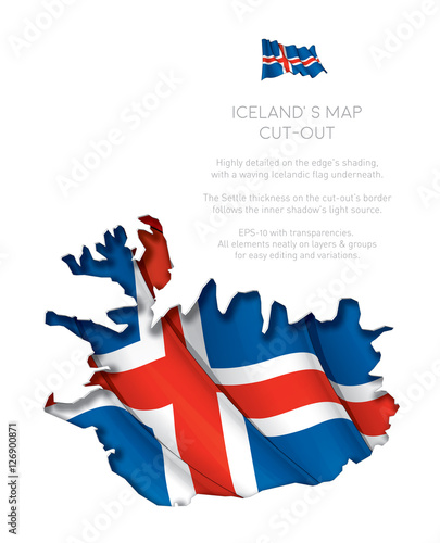 Iceland Map Cut-Out with Waving Flag