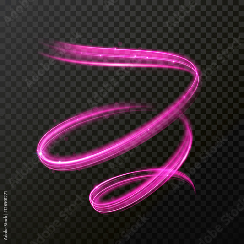 Neon pink swirl spiral vector light trail trace