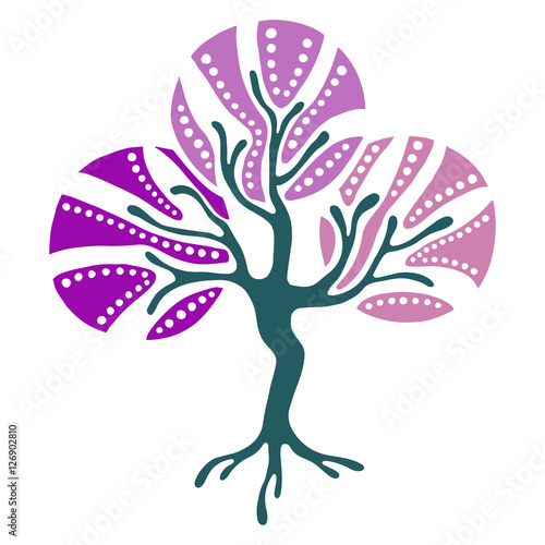 Vector hand drawn illustration, decorative ornamental stylized tree. Abstract graphic illustration isolated on the white background. Artistic drawing silhouette. Decorative  ornamental wood