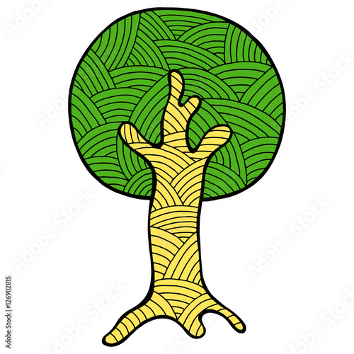 Vector hand drawn illustration, decorative ornamental stylized tree. Abstract graphic illustration isolated on the white background. Artistic drawing silhouette. Decorative  ornamental wood
