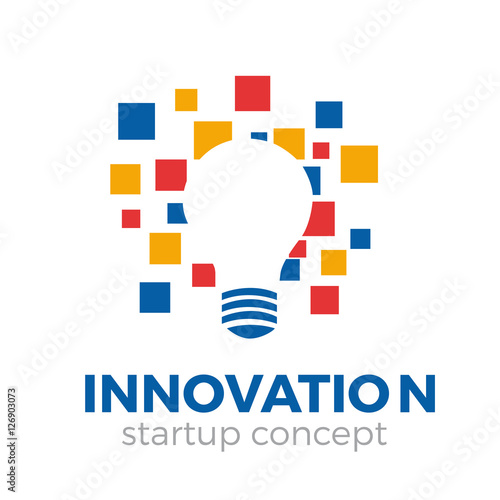 Vector concept digital startup and innovation, lamp and pixel